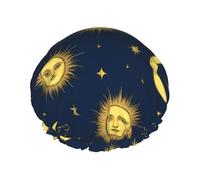 Cuffia da doccia in microfibra per sole, luna, astrologia, boho, cuffia da doccia, progettata per donne e ragazze, cuffie impermeabili, riutilizzabili, accessori da bagno a doppio strato, copri cap