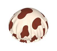 Cuffia da doccia in pelle di mucca con stampa marrone Cappucci per capelli lunghi riutilizzabili da donna con fascia elastica Cappello da doccia a doppio strato per adulti Bambini