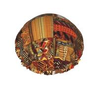 Cuffia da doccia in tessuto africano patchwork, per donne e uomini, regolabile, riutilizzabile, a doppio strato, impermeabile, fodera in EVA, fascia elastica per capelli per tutte le lunghezze di