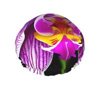 Cuffia da doccia L per donne e uomini, a doppio strato, con stampa di fiori di orchidea, cuffia da bagno per salone di bellezza ed essenziale da viaggio