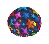 Cuffia da doccia L per donne e uomini, a doppio strato, con stampa di stelle colorate, cuffia per capelli da bagno, cuffia da doccia e accessorio da viaggio