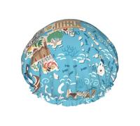 Cuffia da doccia leggera con stampa della mappa della Grecia, per donne e uomini, cappello morbido e cuffia per capelli da bagno