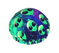 Cuffia da doccia leggera con stampa di alieni verdi, per donne e uomini, cappello morbido e cuffia per capelli da bagno