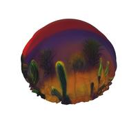 Cuffia da doccia leggera con stampa di cactus al tramonto nel deserto, per donne e uomini, cappello morbido e cuffia per capelli da bagno