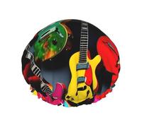 Cuffia da doccia leggera con stampa di chitarra colorata, per donne e uomini, cappello morbido e cuffia per capelli da bagno