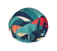 Cuffia da doccia leggera con stampa di paesaggi di montagna da viaggio per donne e uomini, cappello morbido e cuffia per capelli da bagno