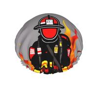 Cuffia da doccia leggera con stampa pompiere per donne e uomini, cappello morbido e cuffia per capelli da bagno