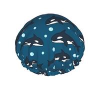 Cuffia da doccia modello animale balena Cuffia riutilizzabile per capelli lunghi da donna con fascia elastica Cappello da doccia a doppio strato per adulti Bambini