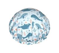 Cuffia da doccia modello oceano animale tricheco Cuffia riutilizzabile per capelli lunghi da donna con fascia elastica Cappello da doccia a doppio strato per adulti Bambini