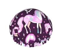 Cuffia da doccia morbida con stampa di unicorni rosa, per donne e uomini, cappello riutilizzabile leggero e cuffia per capelli da bagno