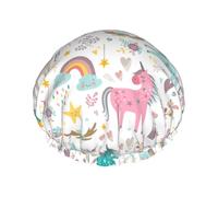 Cuffia da doccia morbida con stampa di unicorni rosa, per donne e uomini, cappello riutilizzabile leggero e cuffia per capelli da bagno