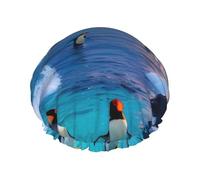 Cuffia da doccia morbida con stampa pinguino e mare, per donne e uomini, cappello riutilizzabile leggero e cuffia per capelli da bagno