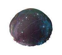 Cuffia da doccia morbida foderata con stampa del sistema solare Planet Space, doppio strato lavabile, ampia fascia elastica per capelli per vasca da bagno