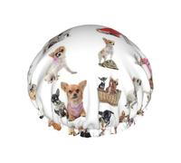 Cuffia da doccia morbida foderata con stampa di carlino chihuahua, a doppio strato, lavabile, ampia fascia elastica per capelli, cuffia da doccia per il bagno