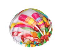 Cuffia da doccia morbida foderata con stampa Sweet Candy, doppio strato lavabile, ampia fascia elastica per capelli, cuffia da doccia per vasca da bagno