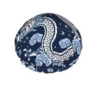 Cuffia da doccia, motivo drago1, cuffia da doccia da donna, riutilizzabile, impermeabile, cuffia per capelli per doccia, doppio strato, fascia elastica per capelli lunghi