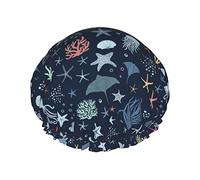 Cuffia da doccia multicolor Under The Sea Life Cuffia per capelli lunghi riutilizzabili da donna con fascia elastica Cappello da doccia a doppio strato per adulti Bambini