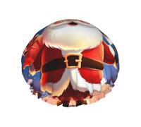 Cuffia da doccia natalizia con Babbo Natale, per donne e uomini, grande, riutilizzabile, a doppio strato, impermeabile, con fascia elastica, per tutte le acconciature, adatta ai viaggi