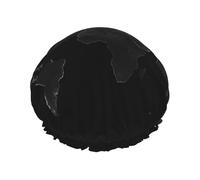 Cuffia da doccia nera con mappa del mondo, unisex, regolabile, riutilizzabile, a doppio strato, impermeabile, fodera in EVA, fascia elastica per capelli per tutte le lunghezze di capelli