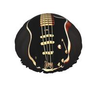 Cuffia da doccia nera con stampa chitarra, doppio strato, con fascia elastica, ideale per casa, spa, hotel e viaggi