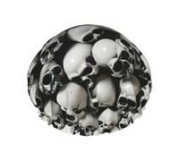 Cuffia da doccia nera con teschio da donna, riutilizzabile, grande, per capelli ad asciugatura rapida, per bambini