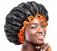 Cuffia da doccia nera grande per capelli lunghi da donna, riutilizzabile, impermeabile, a doppio strato, lavabile, per capelli ricci e spessi