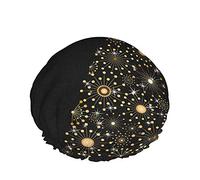 Cuffia da doccia per albero di Natale Sfondo nero Lettering russo Ornamento di felice anno nuovo Donna Copricapo riutilizzabile a doppio strato Cappello da doccia morbido per tutta la lunghezza dei