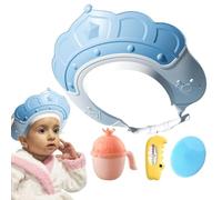 Cuffia da doccia per bambini, scudo per lavaggio dei capelli con indicatore della temperatura 'acqua e tazza per shampoo, cuffia per shampoo con spazzola per shampoo, protegge orecchie e occhi