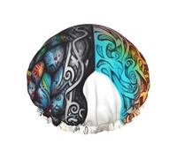 Cuffia da doccia per cervello sinistro e destro, per donne e uomini, regolabile, riutilizzabile, a doppio strato, impermeabile, fodera in EVA, fascia elastica per capelli per tutte le lunghezze