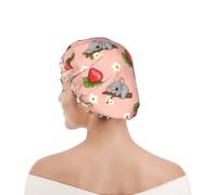 Cuffia da Doccia per Donna Cartoon Koala Bear Strawberry Flower Leaves | Light Pink Cuffia da Bagno per Hotel Comodo Cuffie Capelli Impermeabile Cuffia da Doccia per Nuoto Spa