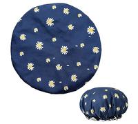 Cuffia da doccia per donna, cuffie da doccia impermeabili a doppio strato con motivo floreale unico Cuffia da doccia riutilizzabile per capelli lunghi e corti ricci (blu)