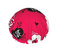 Cuffia da doccia per donna riutilizzabile DoubleProtezione per capelli impermeabile per doccia Cappello da doccia foderato in PEVA Rosa Labbra divertenti Motivo a cuore d'amore