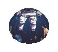 Cuffia da doccia per donne e uomini, regolabile, riutilizzabile, a doppio strato, impermeabile, fodera in EVA, fascia elastica per capelli per tutte le lunghezze di capelli