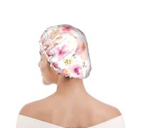 Cuffia da doccia per donne e uomini UK riutilizzabile impermeabile con elastico stampata Acquerello rosa e viola floreale