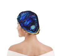 Cuffia da doccia per donne e uomini UK riutilizzabile impermeabile con elastico stampata Agata astratta viola, blu, oro