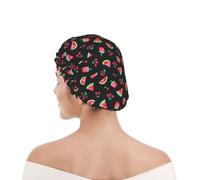 Cuffia da doccia per donne e uomini UK riutilizzabile impermeabile con elastico stampata Angurie Ciliegie Nere