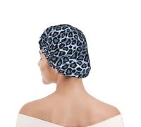 Cuffia da doccia per donne e uomini UK riutilizzabile impermeabile con elastico stampata Animale leopardo azzurro chiaro