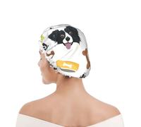 Cuffia da doccia per donne e uomini UK riutilizzabile impermeabile con elastico stampata Border Collie cane sorridente