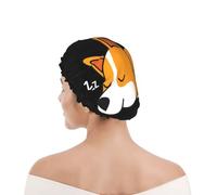 Cuffia da doccia per donne e uomini UK riutilizzabile impermeabile con elastico stampata Corgi carino che dorme