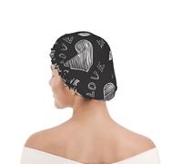 Cuffia da doccia per donne e uomini UK riutilizzabile impermeabile con elastico stampata Cuori scritti a mano Parole d'amore