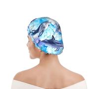 Cuffia da doccia per donne e uomini UK riutilizzabile impermeabile con elastico stampata Dipingere il delfino