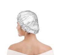 Cuffia da doccia per donne e uomini UK riutilizzabile impermeabile con elastico stampata Elegante Chic Bianco Grigio Argento Glitter Marmo