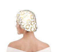 Cuffia da doccia per donne e uomini UK riutilizzabile impermeabile con elastico stampata Elegante leopardo bianco oro ghepardo