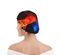 Cuffia da doccia per donne e uomini UK riutilizzabile impermeabile con elastico stampata Fiamma rossa e blu