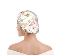Cuffia da doccia per donne e uomini UK riutilizzabile impermeabile con elastico stampata Fiore Acquerello Pastello Botanico Rosa