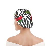 Cuffia da doccia per donne e uomini UK riutilizzabile impermeabile con elastico stampata Fiore rosso animale zebra
