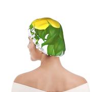 Cuffia da doccia per donne e uomini UK riutilizzabile impermeabile con elastico stampata Fiori gialli nel cespuglio verde
