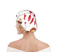 Cuffia da doccia per donne e uomini UK riutilizzabile impermeabile con elastico stampata Foglia botanica autunnale