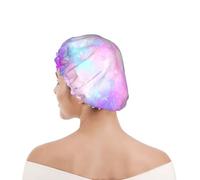Cuffia da doccia per donne e uomini UK riutilizzabile impermeabile con elastico stampata Galassia marmorizzata rosa viola