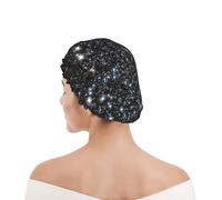Cuffia da doccia per donne e uomini UK riutilizzabile impermeabile con elastico stampata Glitter Galaxy stampato non vero glitter